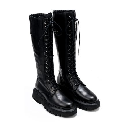 Ženske kožne duboke čizme Roberto-Serpentini-M92 crne ravne